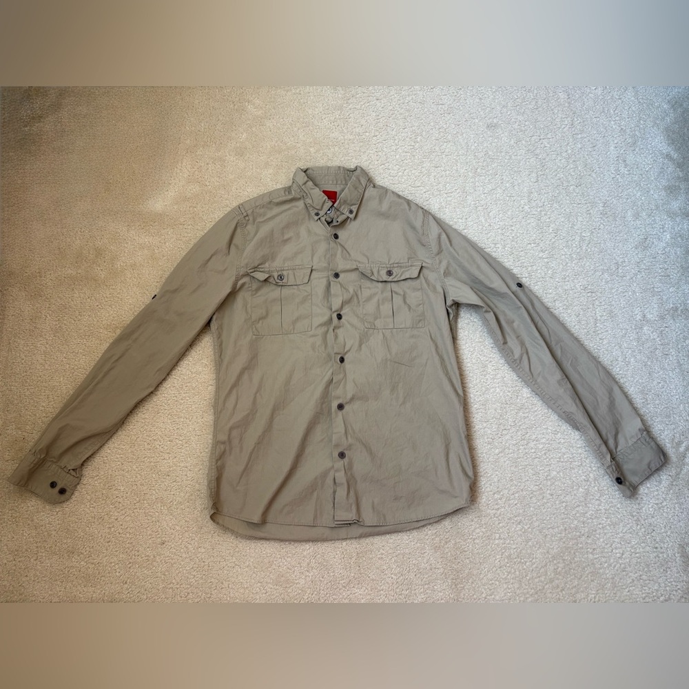 RED by Saks Fifth Avenue casual beige button down shirt, sz S